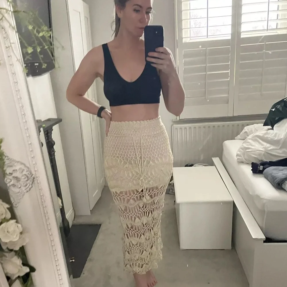 Crochet skirt summer beach skirts cream beige bikini cover up - Picture 5 of 5